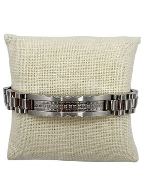 NWT Macy’s Men’s Diamond Silver Stainless Steel ID Bracelet